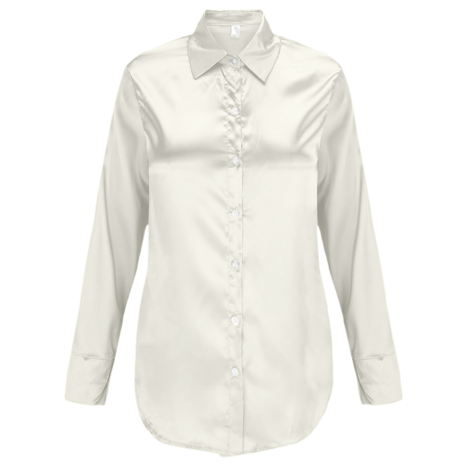 thumbnail image 4 of Blusa informal de satén con botones y manga larga para mujer - Versátil para el trabajo o la noche, tejido de poliéster, 4 of 4